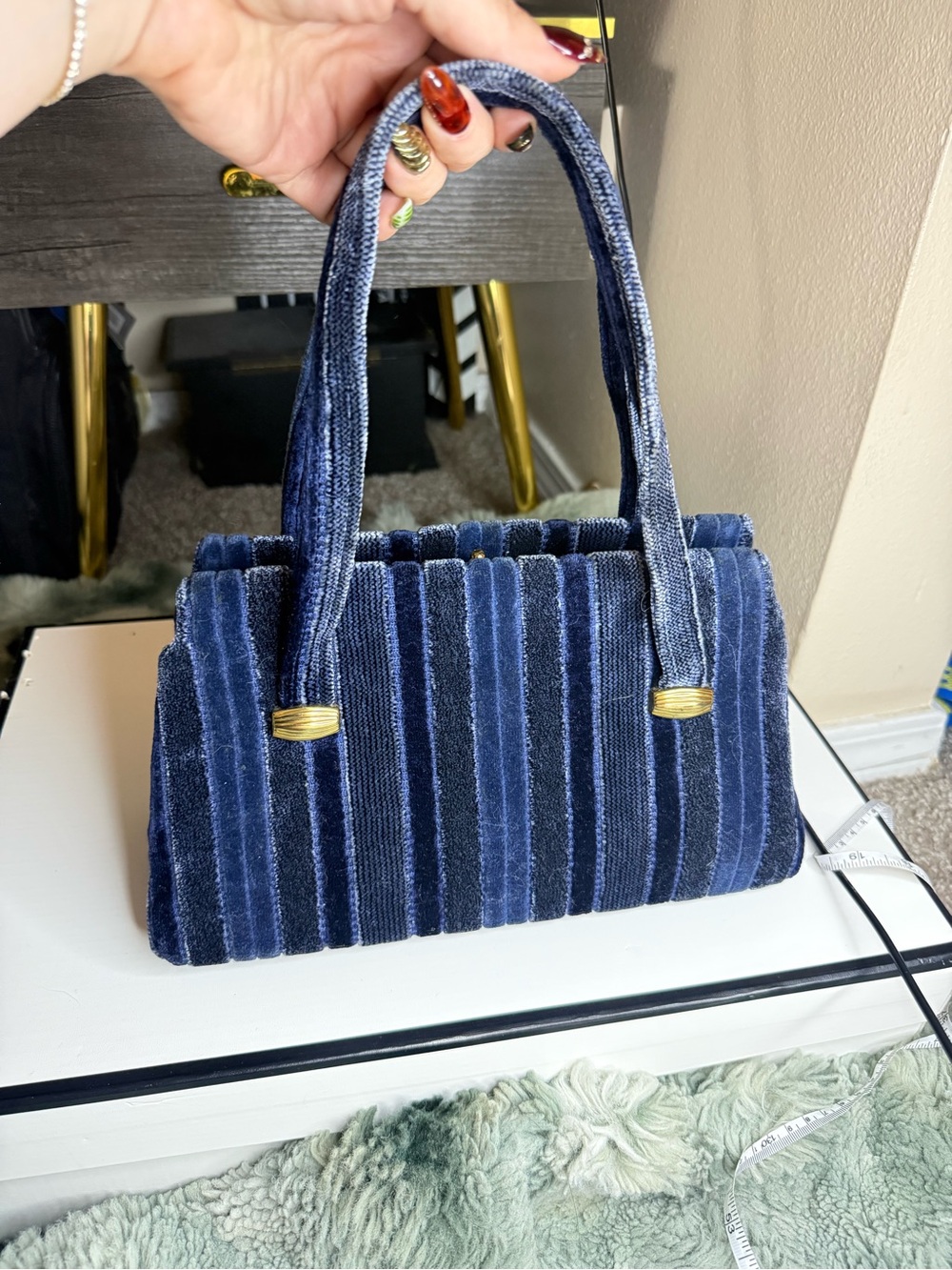Vintage Blue Velvet Shoulder Bag